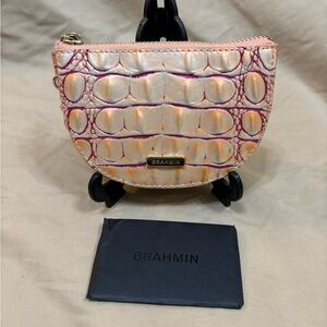 Brahmin Iridescent Pink Croc-Embossed Cosmetic Case